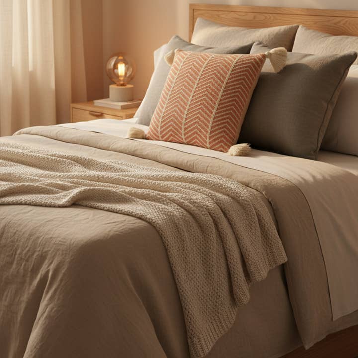 Chevrona Cushion Cover | Dusty Coral & Natural | Chevron Knit | Corner Tassels | YKK Zip | 45×45 cm | Urbane Hide