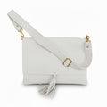 Luna Dollaro Leather Shoulder Bag | White | Tassel Detail | Wide Adjustable Strap | Made in Italy