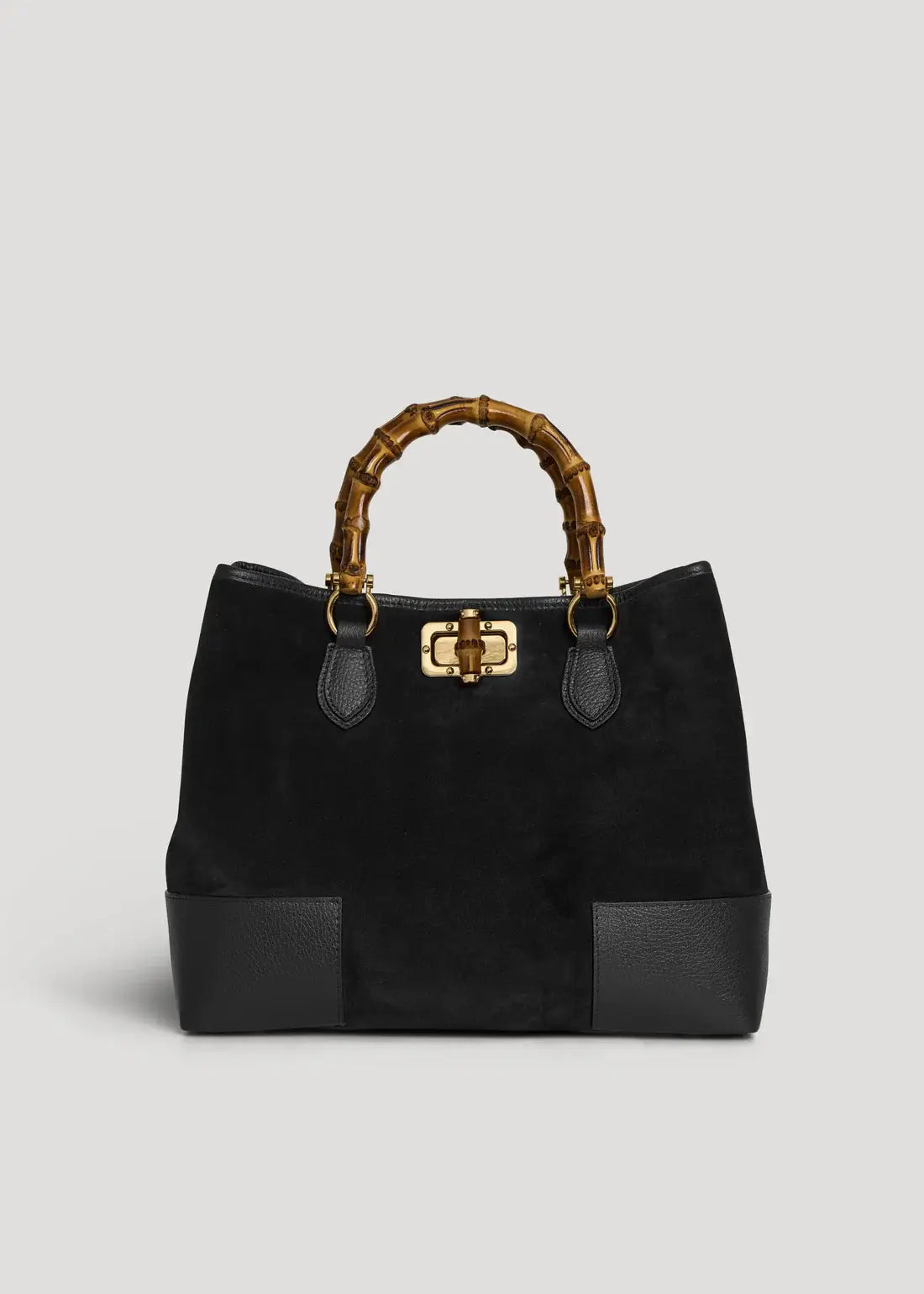Large Handbag in Genuine Suede and Dollaro Leather, stor håndveske med bambushåndtak