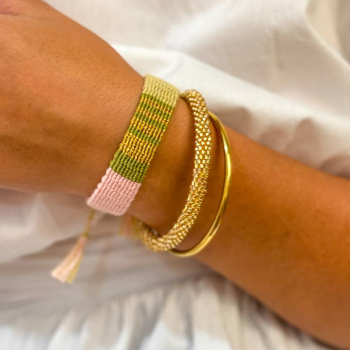 Maison Kizo Gold Glass Bead Bracelet | Best Seller | Hand-Crocheted in Nepal | Designed in France