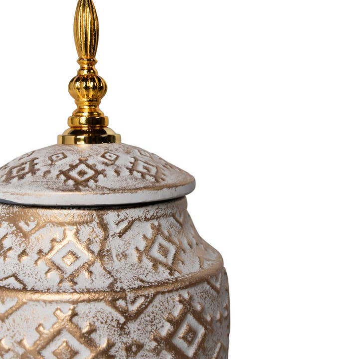 Tibor Relief Vase | White Ceramic | 16 × 16 × 30 cm | Contemporary Home Décor