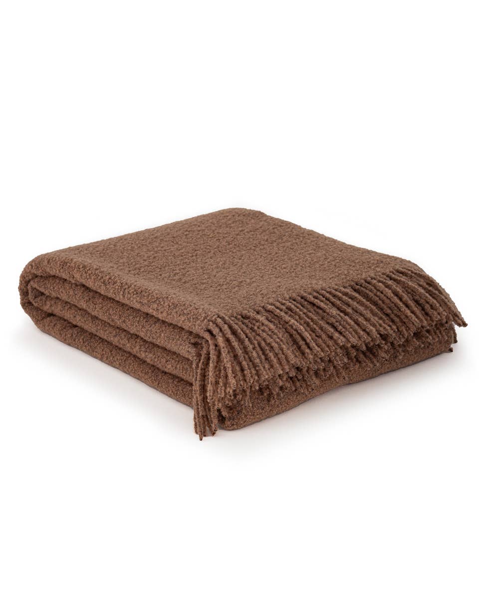 Wool Bouclé Throw Blanket Paris Brown, bouclépledd i ull, 140 × 200 cm
