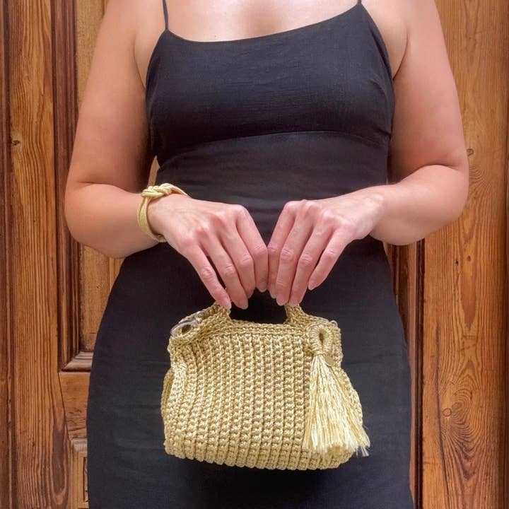 Lamu Brand Nador Handbag | Nautical Cord & Metallic Thread | Gold & Silver | Handcrafted in Marrakech