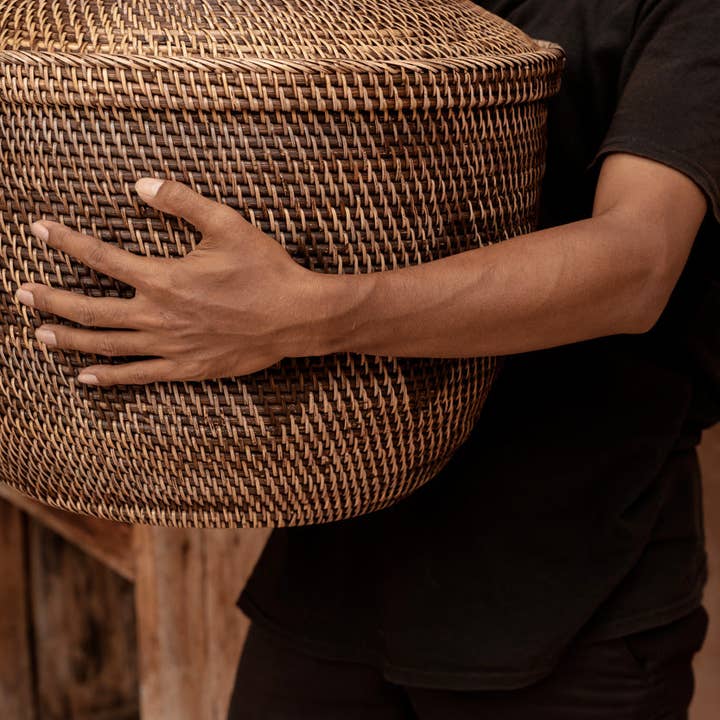 Storage Crown Basket | Handwoven Rattan | Natural Brown | Made in Indonesia