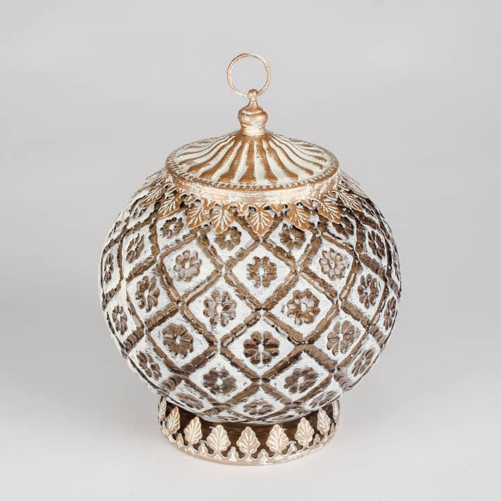 Floral Pattern LED Lantern | Antique Gold