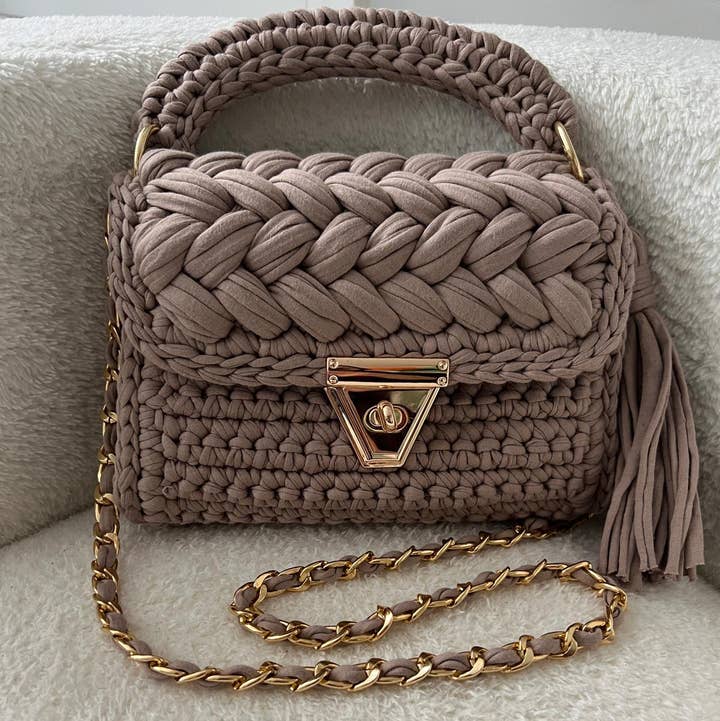 Handmade Crochet Evening Clutch | Brown | Wedding & Party Bag | Combed Cotton Yarn | Handmade in Turkey