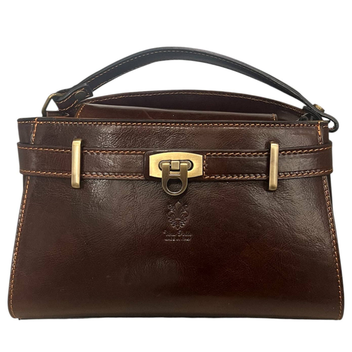 Vintage håndveske i kuskinn med skulderreim, 26 × 12 × 17 cm