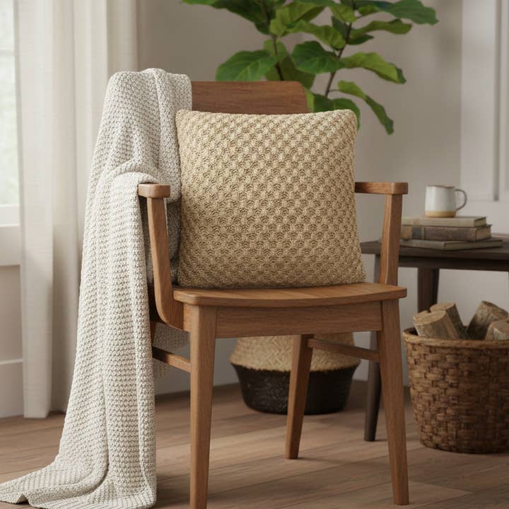 Khara Cushion Cover | Khaki & Natural | Popcorn Knit | Hidden YKK Zip | 45×45 cm | Urbane Hide