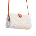 Bali Harvest Rattan Water Drop Crossbody Bag | White | Genuine Leather Strap | Batik Linen Lining | Handmade in Bali