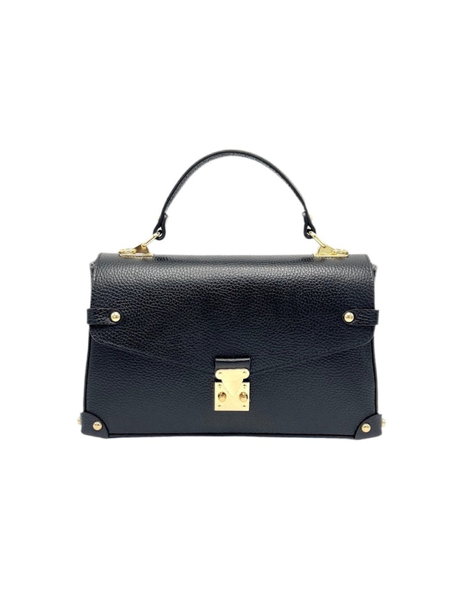 Genuine Leather Shoulder Bag | Black | Detachable Adjustable Strap | Medium | Handcrafted in Italy | Suie Valentini