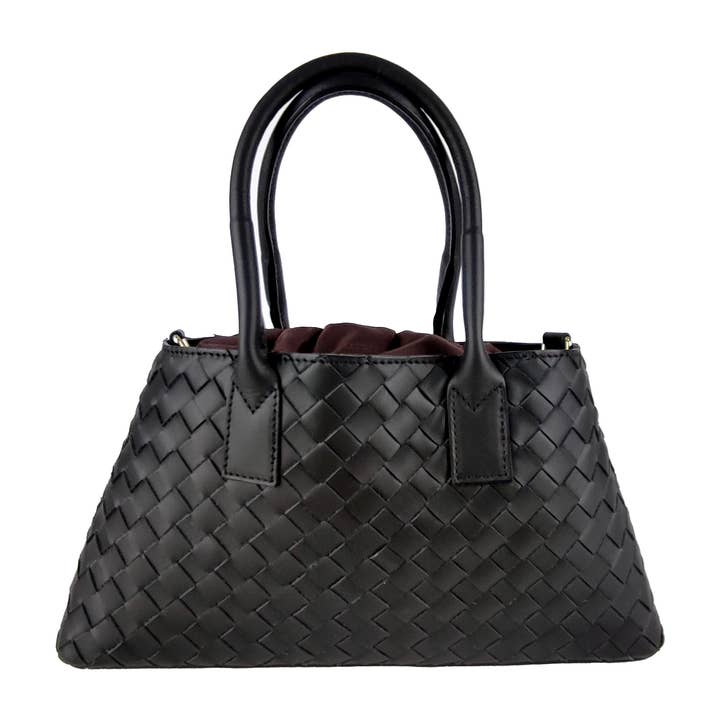 Woven Leather Handbag | Double Handles | Removable Pouch | Gold Hardware | Handcrafted in Italy | Florence Leather
