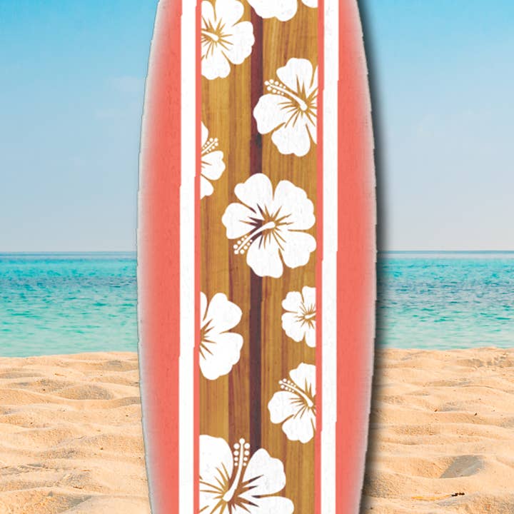 Wooden Surf Board Wall Décor – Hibiscus Coral