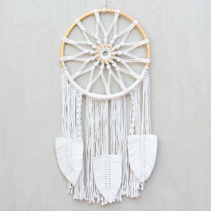 Bali Harvest Original Dream Catcher | Rattan, Cotton & Goose Feathers | Large | Handmade in Bali