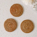 Hand-Woven Round Rattan Coaster – Natural Coastal Table Decor