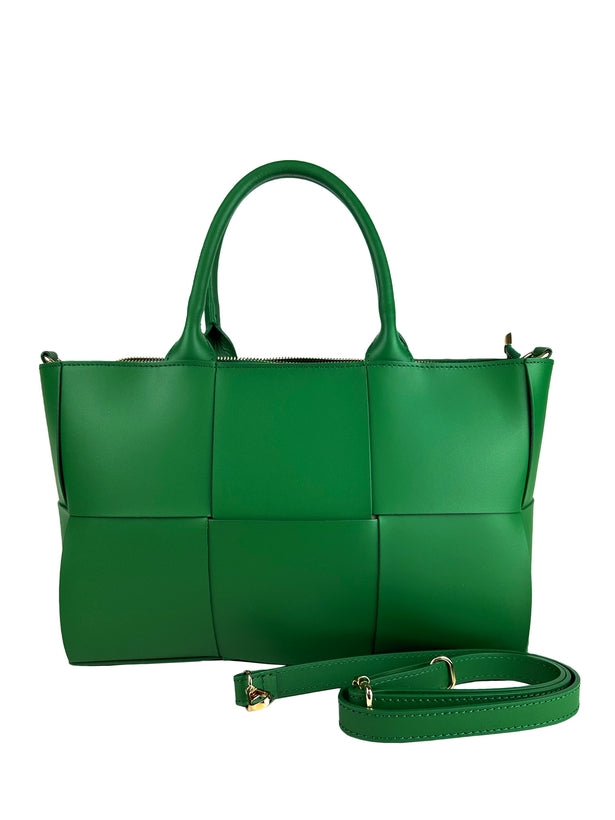 Woven Leather Bag | Zip Closure | Gold Hardware | Adjustable Strap | Handcrafted in Italy | Florence Leather