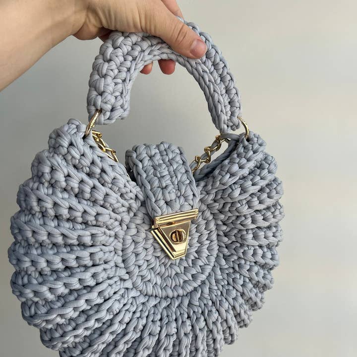 Handmade Crochet Mussel Bag | Grey | Combed Cotton Yarn | Handmade in Turkey