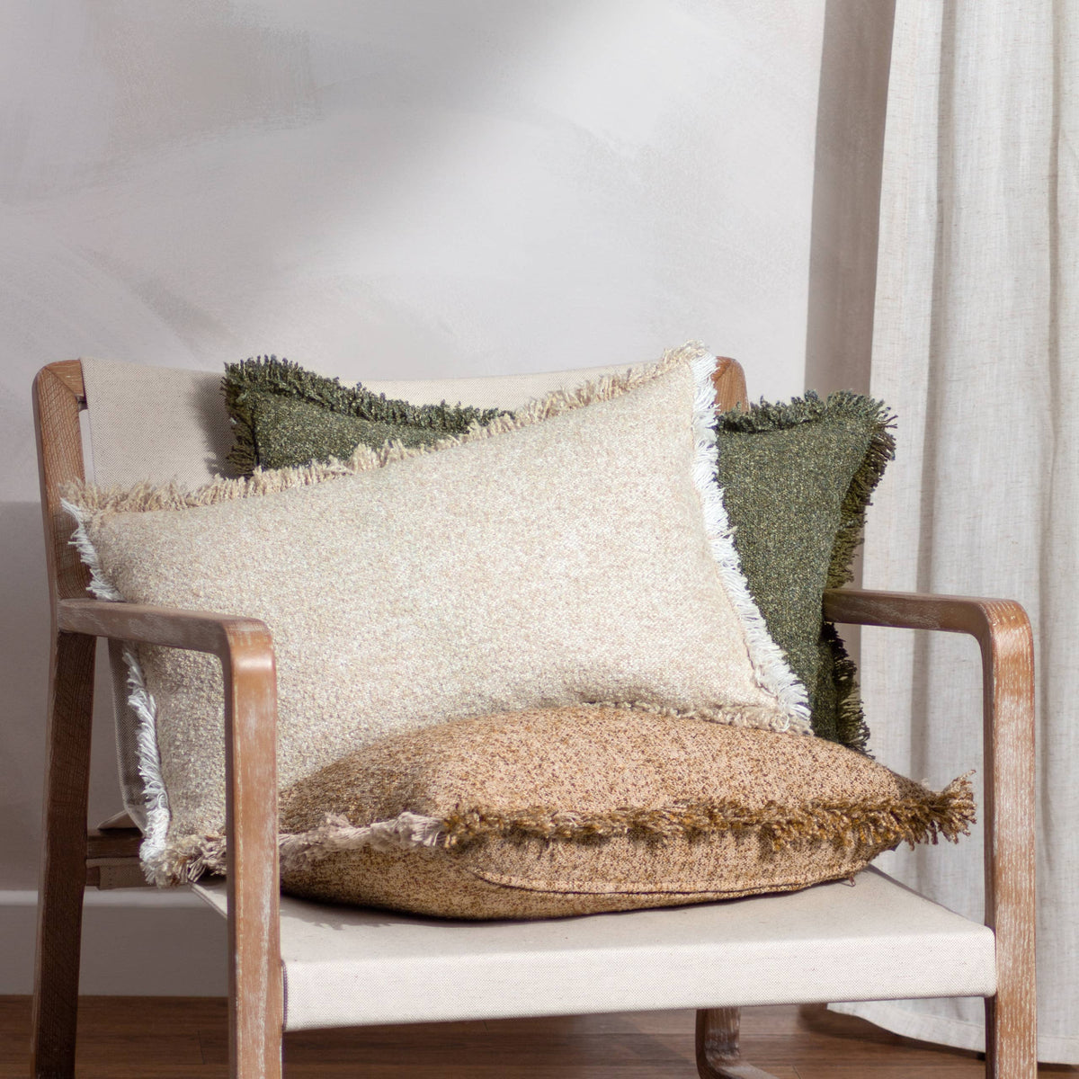 Doze pute i melert vev med frynser, Natural, 40 × 60 cm