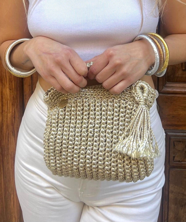 Lamu Brand Nador Handbag | Nautical Cord & Metallic Thread | Gold & Silver | Handcrafted in Marrakech