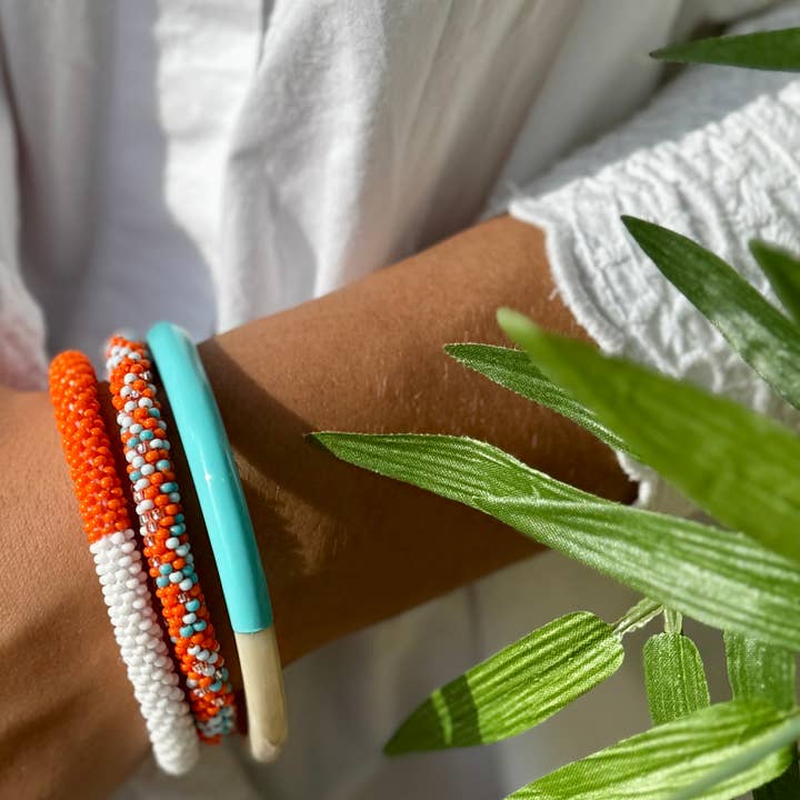 Lacquered Buffalo Horn Bangle | Turquoise & Brown | Handmade in Vietnam
