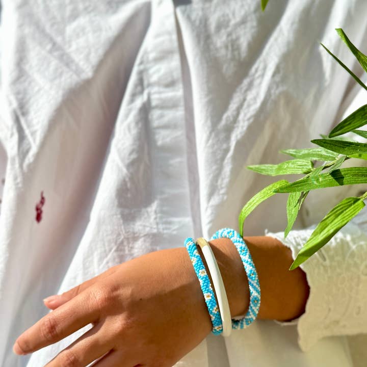 Lacquered Buffalo Horn Bangle | White & Brown | Handmade in Vietnam