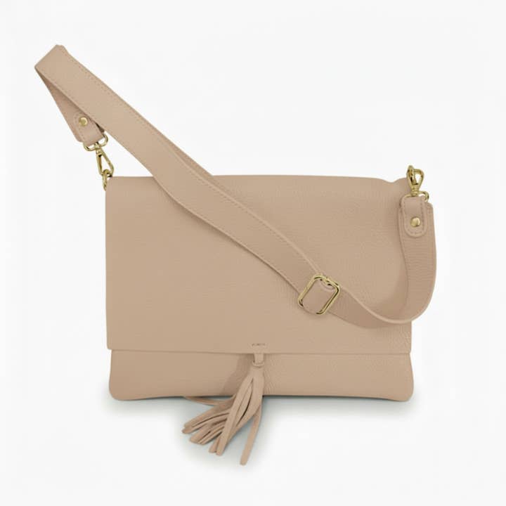 Luna Dollaro Leather Shoulder Bag | Nude | Tassel Detail | Wide Adjustable Strap | Made in Italy