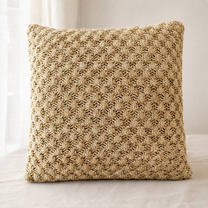 Khara Cushion Cover | Khaki & Natural | Popcorn Knit | Hidden YKK Zip | 45×45 cm | Urbane Hide