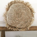 Round Raffia Cushion Cover with Fringe | 40 cm | Handwoven in Indonesia