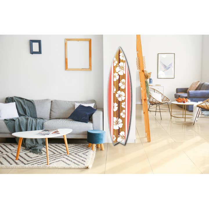 Wooden Surf Board Wall Décor – Hibiscus Coral