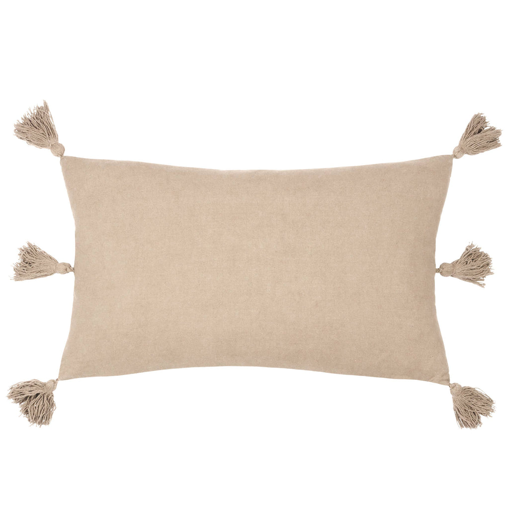 Folis brodert pute med dusker, Stone, 30 × 50 cm