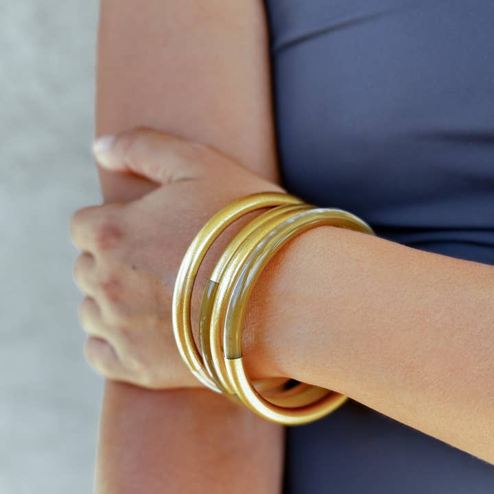 Lacquered Buffalo Horn Bangle | White Gold Grey & Taupe | Handmade in Vietnam