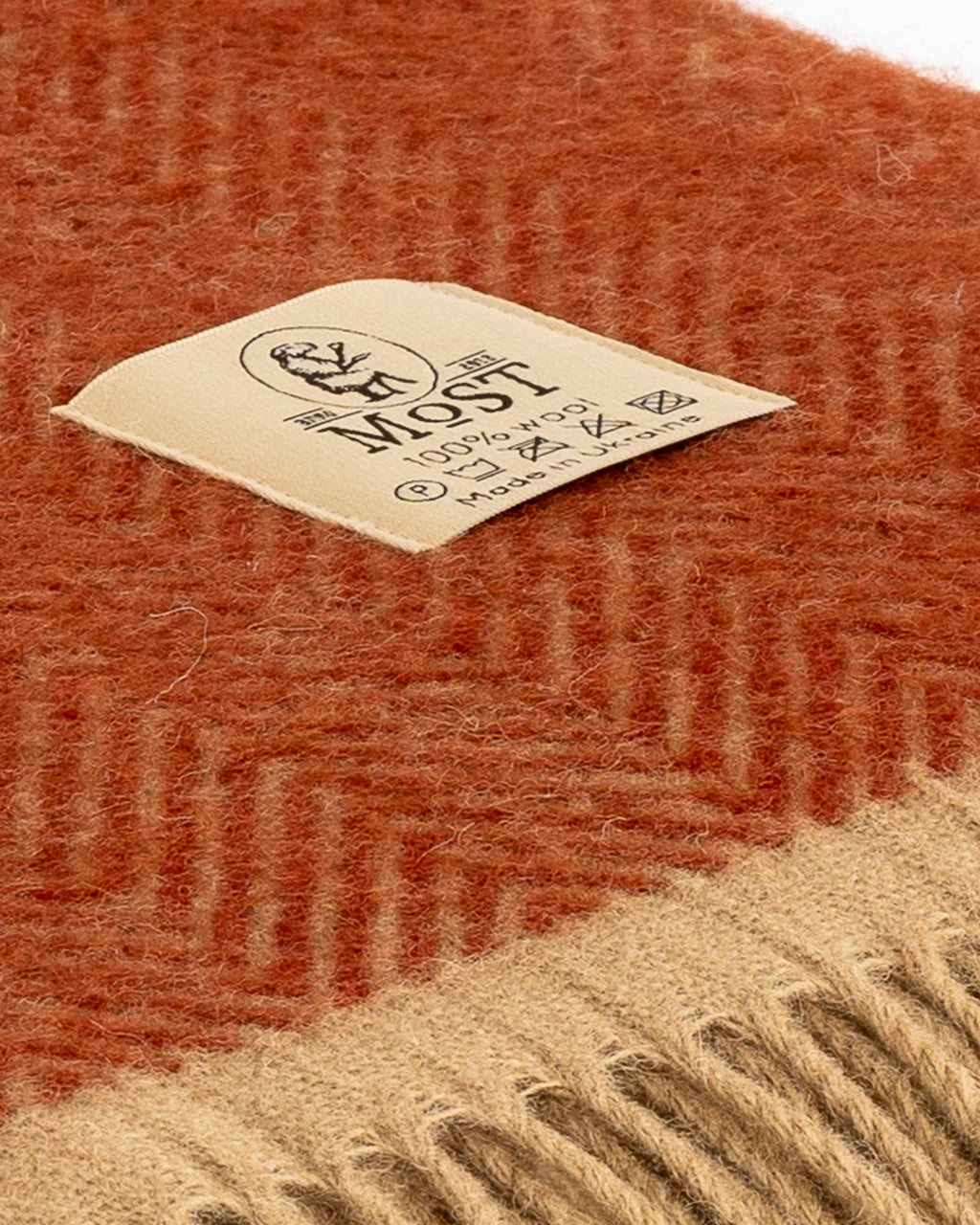 Wool Throw Blanket Denver Terra Dark, ullpledd med sikksakkmønster, 140 × 200 cm