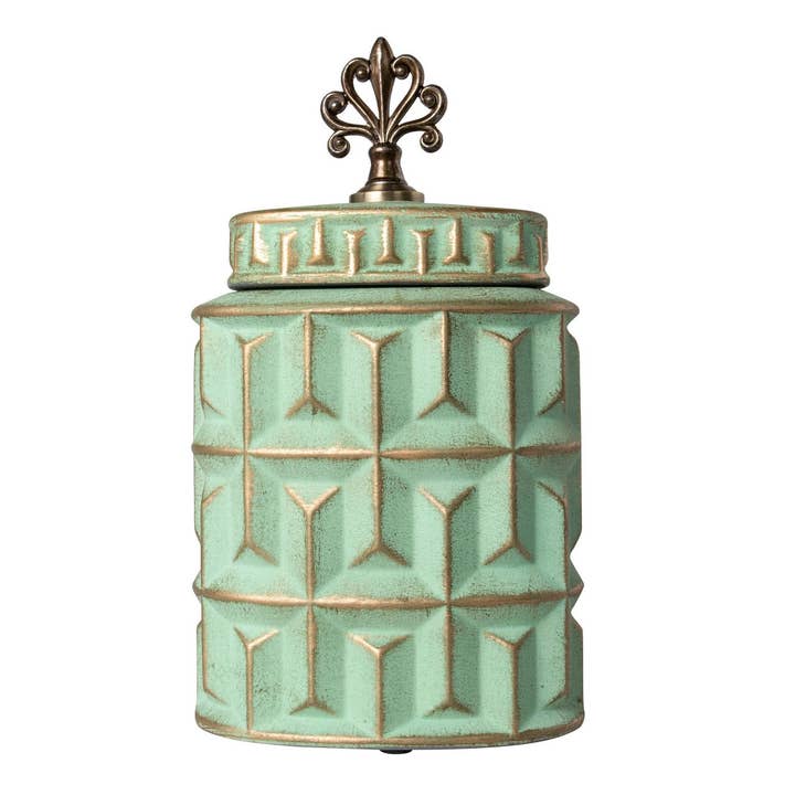 Tibor Relief Vase | Green Ceramic | 17 × 11 × 30 cm | Contemporary Home Décor