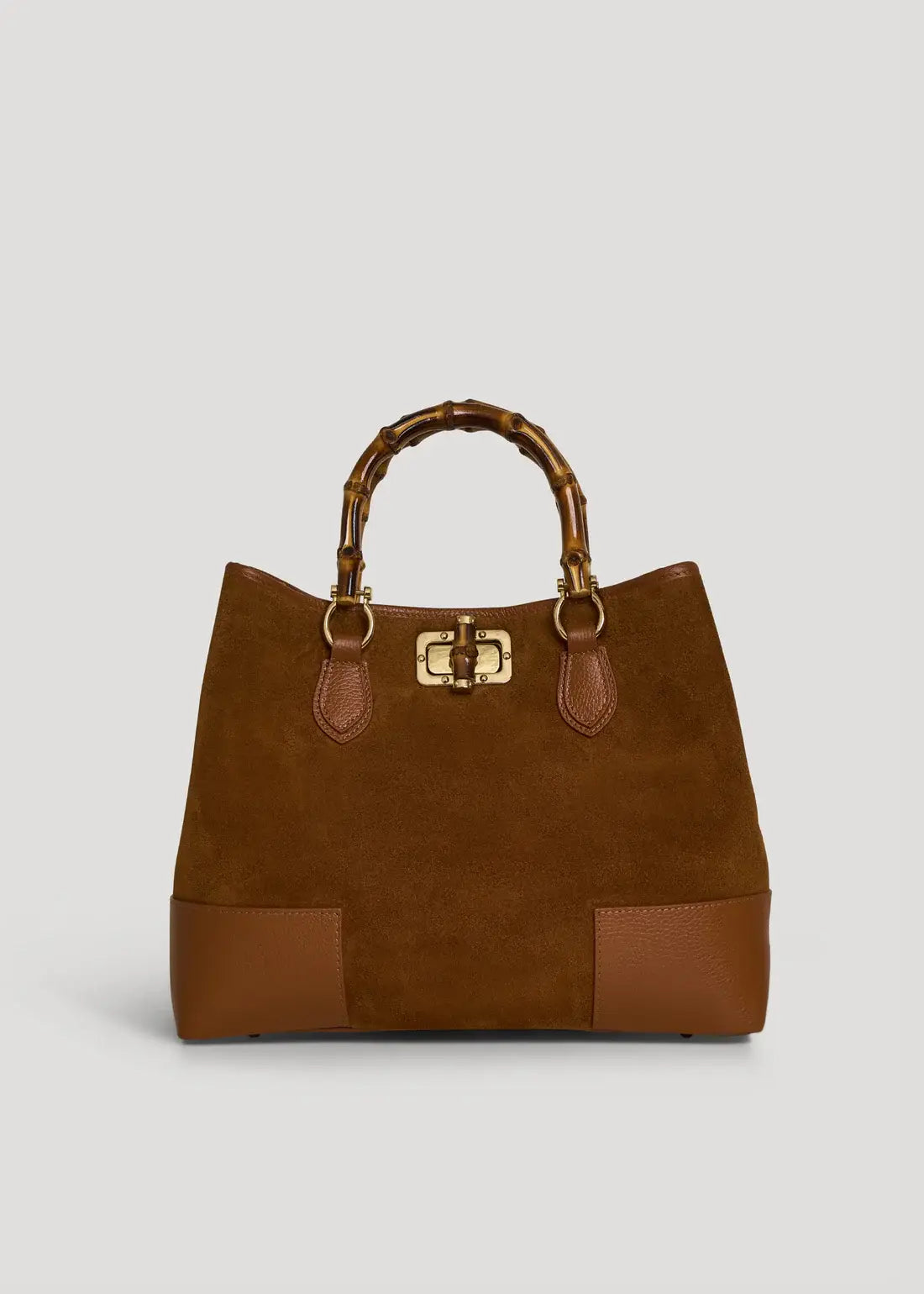 Large Handbag in Genuine Suede and Dollaro Leather, stor håndveske med bambushåndtak