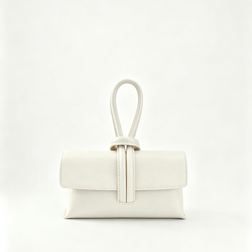 Togo Leather Handbag | Woven Knot Closure | Adjustable Strap | Handcrafted in Italy