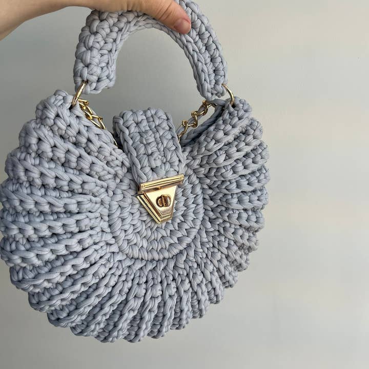 Handmade Crochet Mussel Bag | Grey | Combed Cotton Yarn | Handmade in Turkey