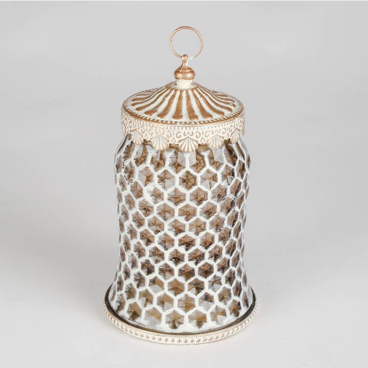 Honeycomb Pattern LED Lantern | Antique Gold