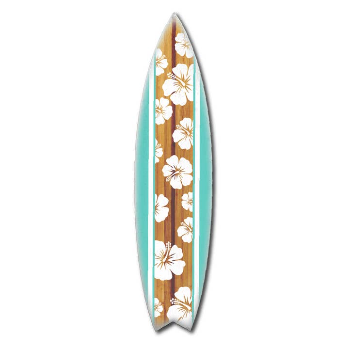 Wooden Surf Board Wall Décor – Hibiscus Teal & White