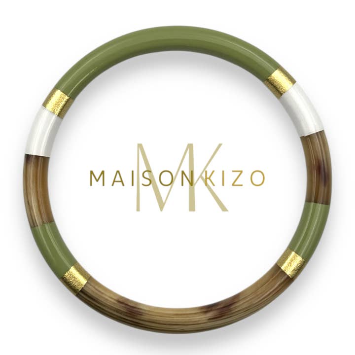 Lacquered Buffalo Horn Bangle | Khaki, White & Gold | Handmade in Vietnam | C22