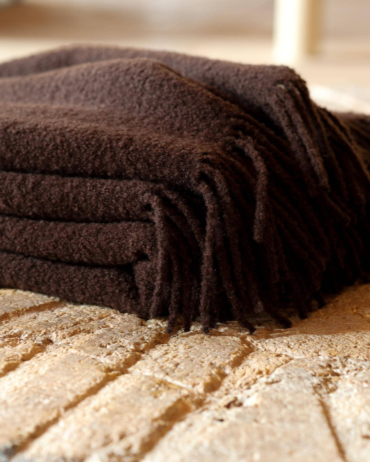 Wool Bouclé Throw Blanket Paris Dark Brown – pledd 200 x 140 cm