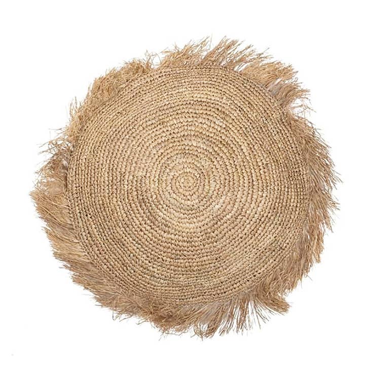 Round Raffia Cushion Cover with Fringe | 40 cm | Handwoven in Indonesia