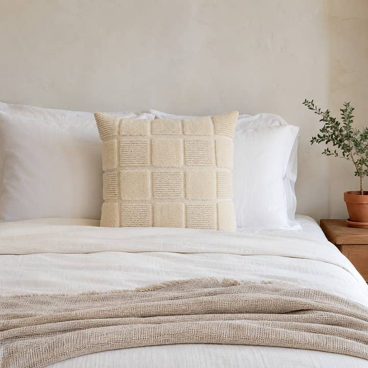 Blocana Cushion Cover | Beige | Textured Block Pattern | 100% Cotton | Spiral Zip | 50×50 cm | Urbane Hide
