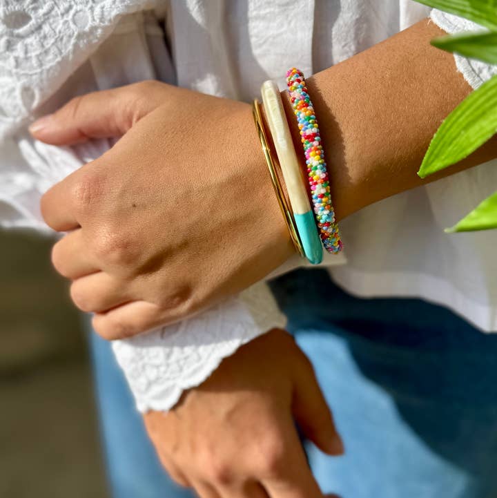 Lacquered Buffalo Horn Bangle | Turquoise & Brown | Handmade in Vietnam