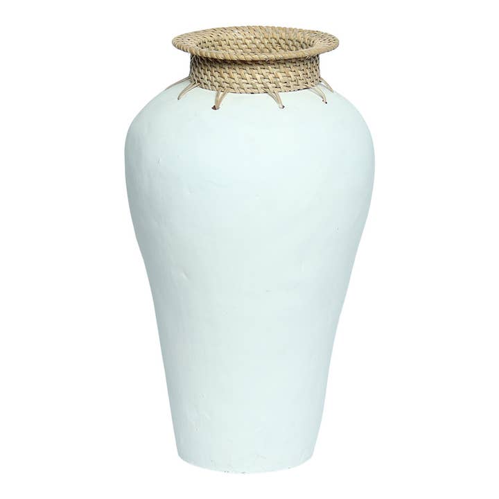 Longa Rattan Vase | White | Small | 35 × 20 cm | Made in India