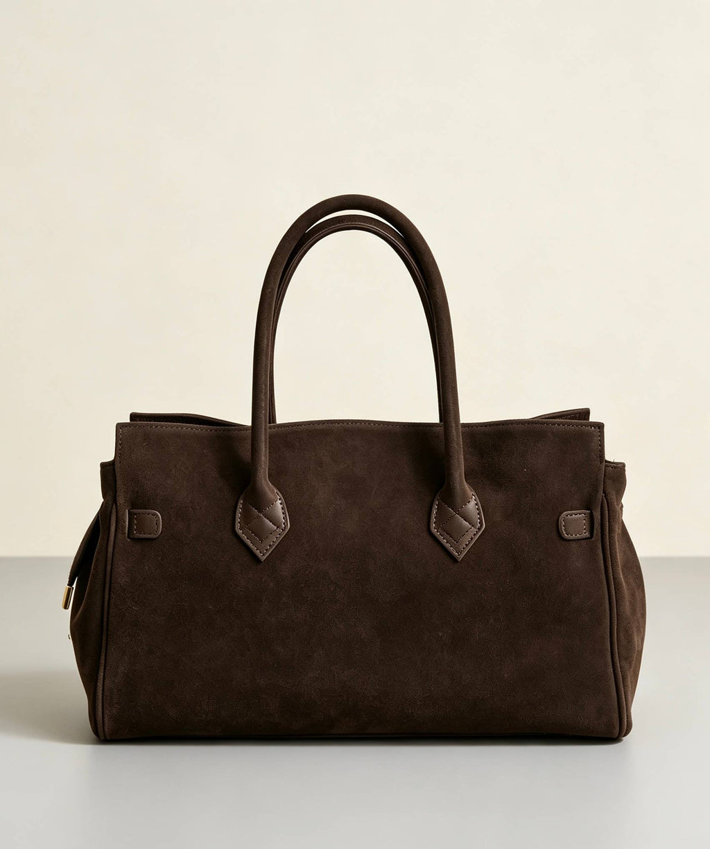 Suede Tote Bag with Golden Details, toteveske i semsket skinn