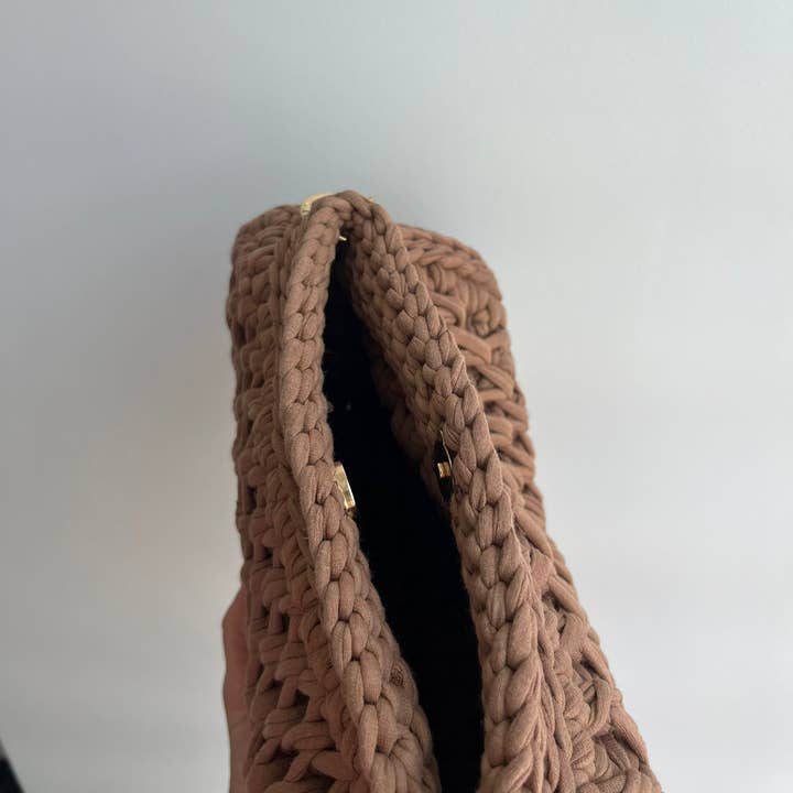 Handmade Crochet Clutch Bag | Brown | Combed Cotton Yarn | Handmade in Turkey