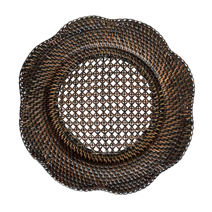 Scallop Rattan Charger Plate | Dark Brown | 33 cm | Handwoven in Bali