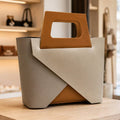 Carla | Italian Leather Geometric Handbag | Camel Gold & Taupe | Handcrafted in Italy