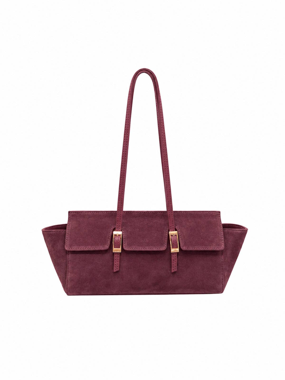 Bred toteveske i semsket skinn med doble spenner