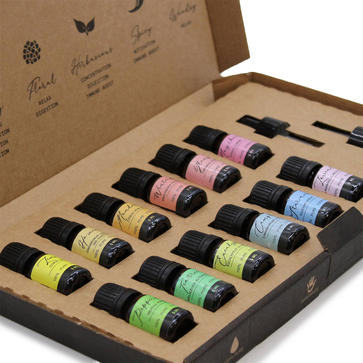 Aromatherapy Essential Oil Set Starter Pack, 12 eteriske oljer, 12 × 5 ml