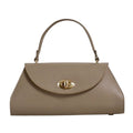 Sesto Shoulder Bag | Dark Taupe | Genuine Togo Leather | Clasp & Zip Closure | Light Gold Hardware | Handcrafted in Italy | Modarno